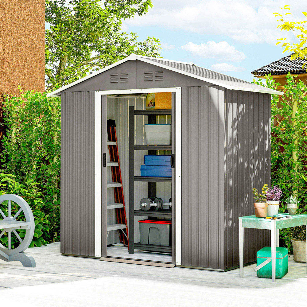 Outsunny 6 x 3.2ft Light Grey Galvanised Steel Garden Storage Shed Image 2