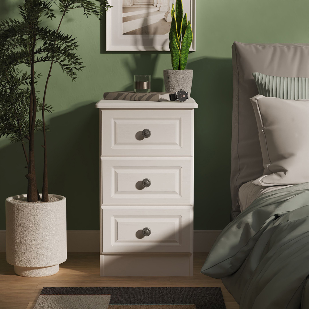 Crowndale Pembroke 3 Drawer Matt White Bedside Cabinet Ready Assembled Image 7