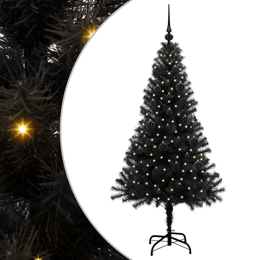 vidaXL Pre-Lit Black Baubles Black Artificial Christmas Tree 5ft Image 2