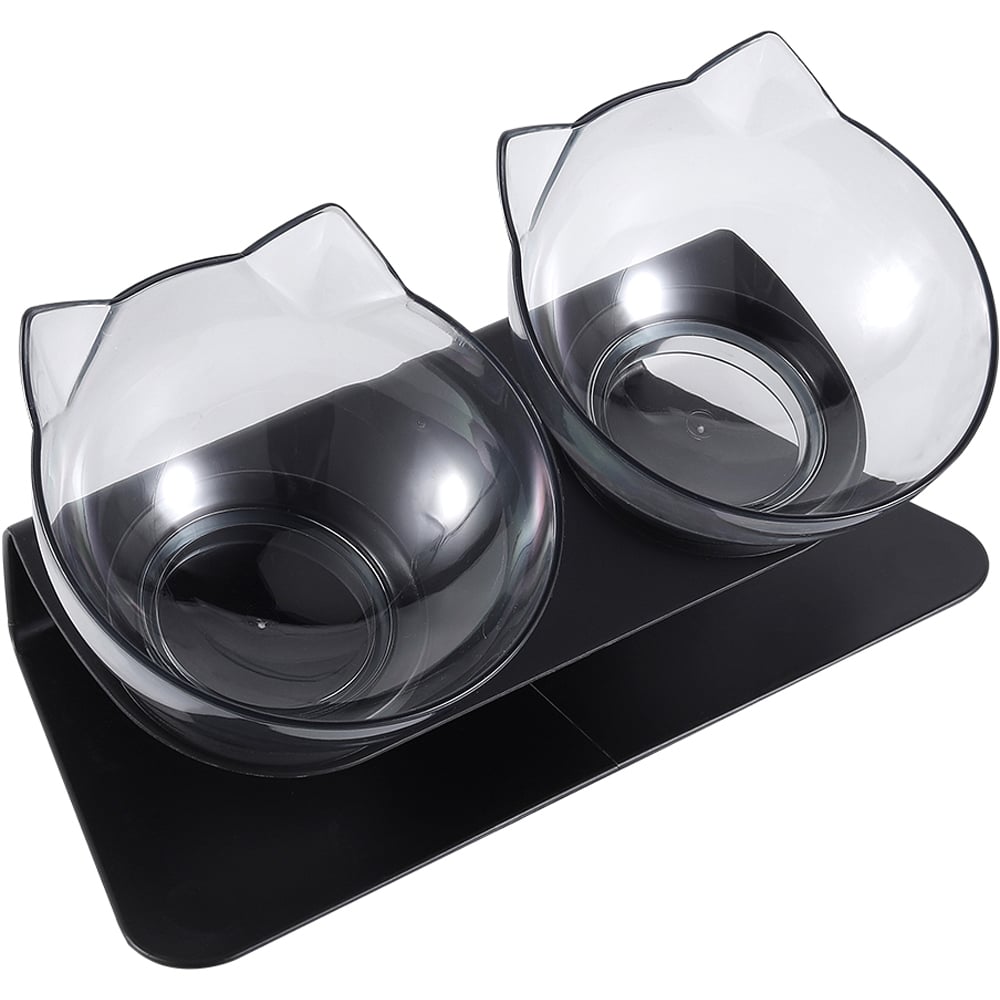 H&O Direct Transparent Double Bowl Elevated Tilted Pet Feeder with Black Stand Image 5