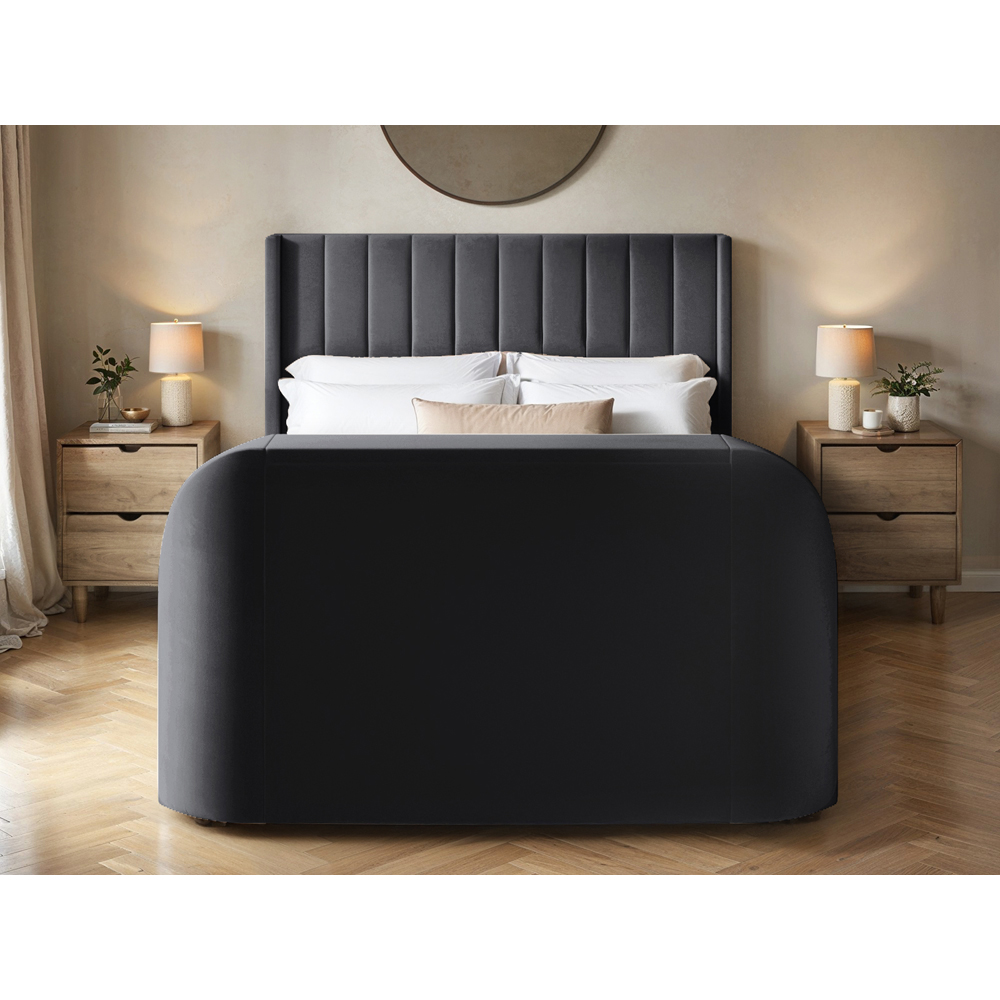 Flair Fallon King Size Grey Velvet TV Side Lift Ottoman Bed Image 4