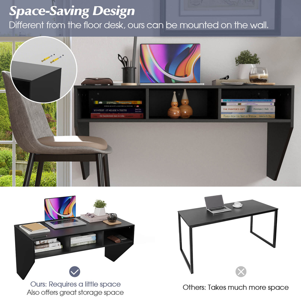 Costway 6 Shelf Wall Mounted Foldable Desk Black Image 7