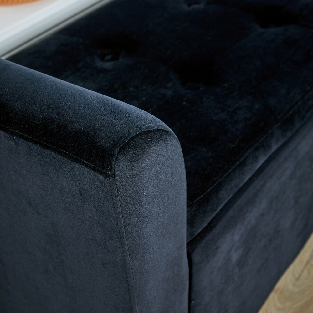 Home Source Verona Black Velvet Sleigh Style Window Seat with Storage Image 3