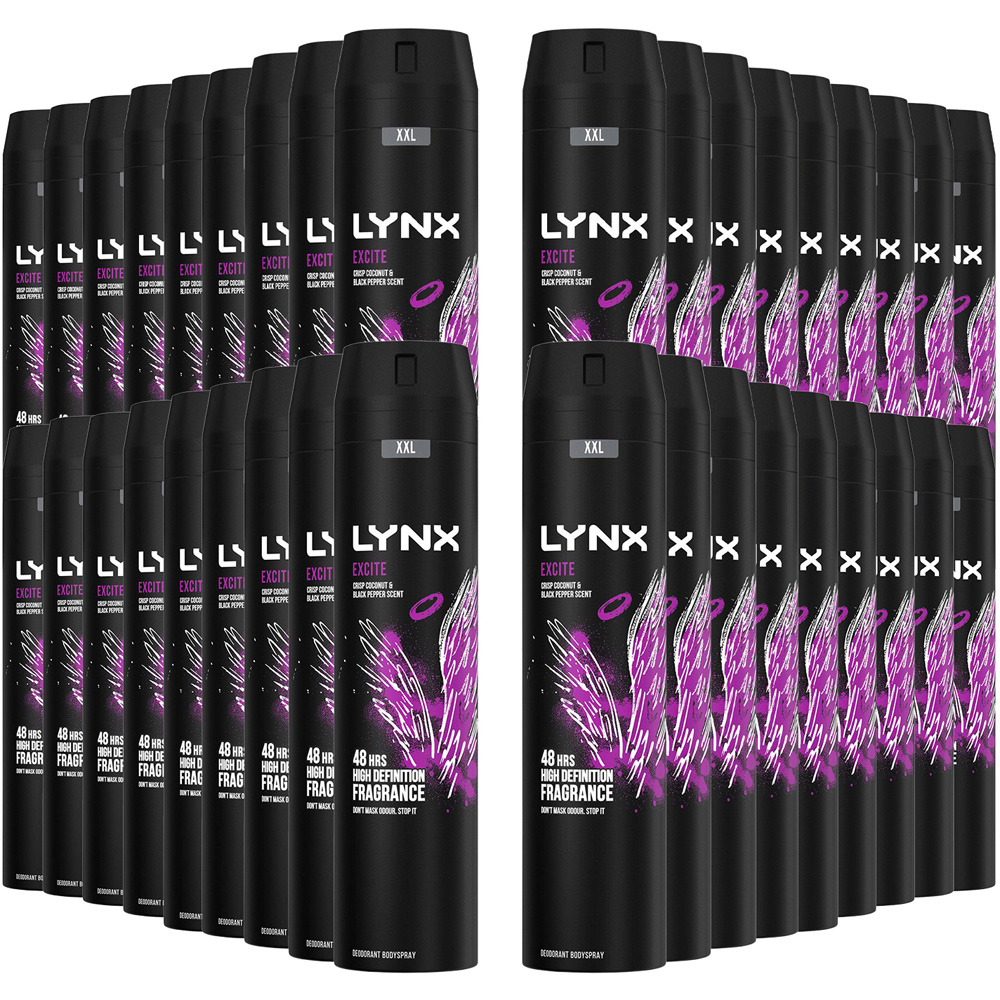 Lynx Excite Black Pepper and Crisp Coconut 48H Protection Deodorant Body Spray 250ml 36 Pack Image 1