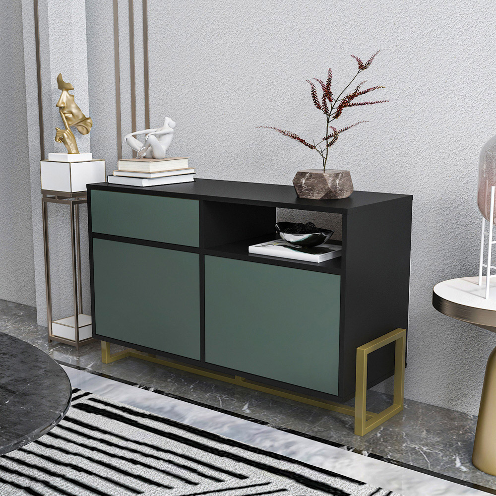 Decorotika Utopie 3 Door Singe Shelf Black and Green Modern Storage Cabinet Image 7