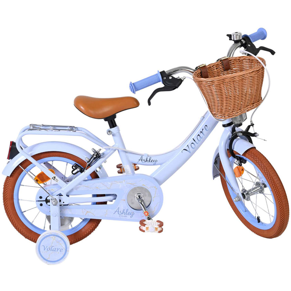 Volare Ashley Kids 14 inch Blue Pastel Bike with Stabilisers Rack and Basket Image 4