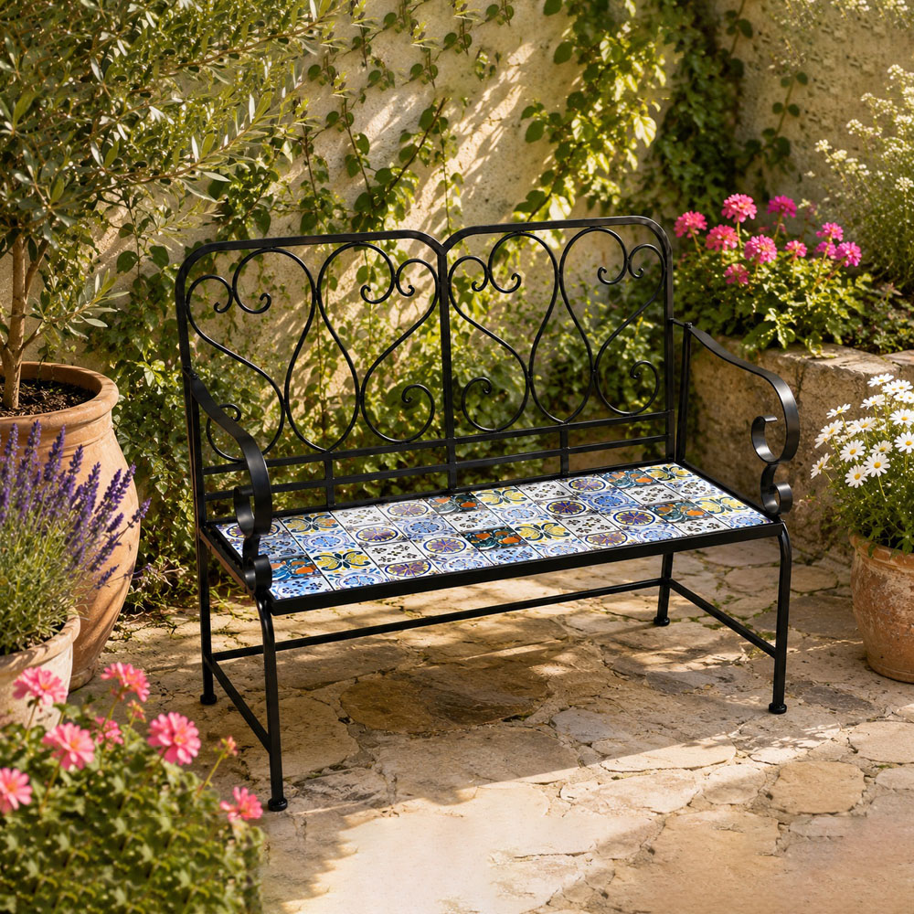 Shatchi Lisbon Mosaic 2 Seater Garden Bench Image 7