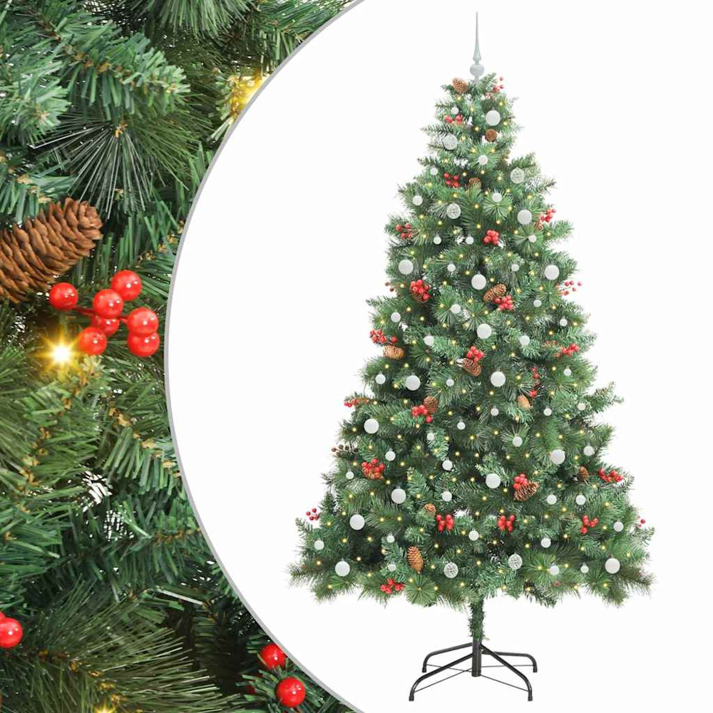 vidaXL 300 LED Pre-Lit White Baubles Green Artificial Christmas Tree 8ft Image 2