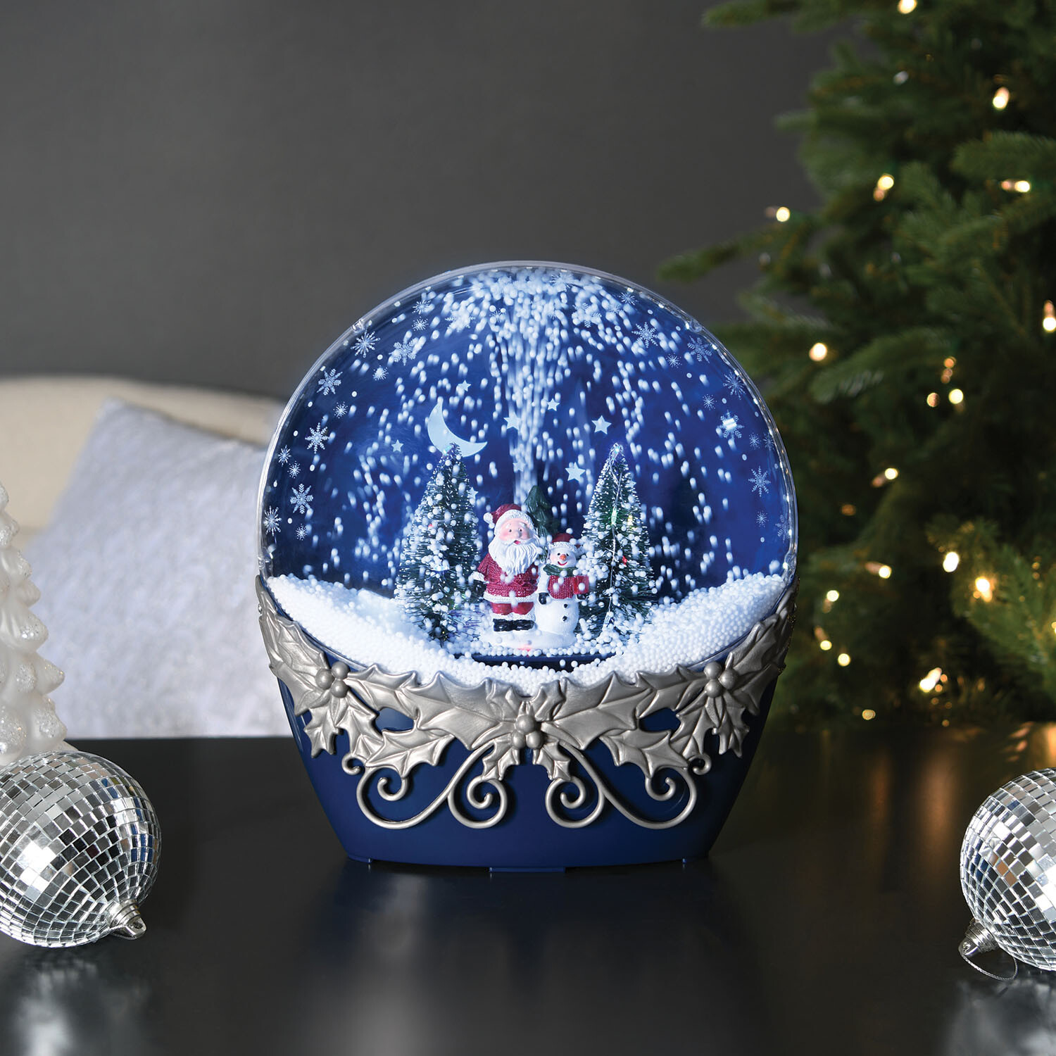 LED Snowing Santa and Snowman Scene - Blue Image 2