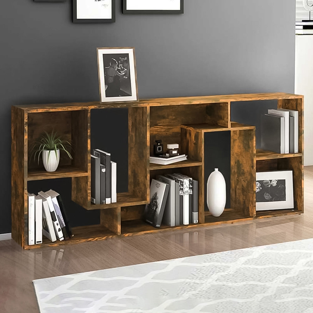 vidaXL 8 Shelf Smoked Oak Bookcase Image 1