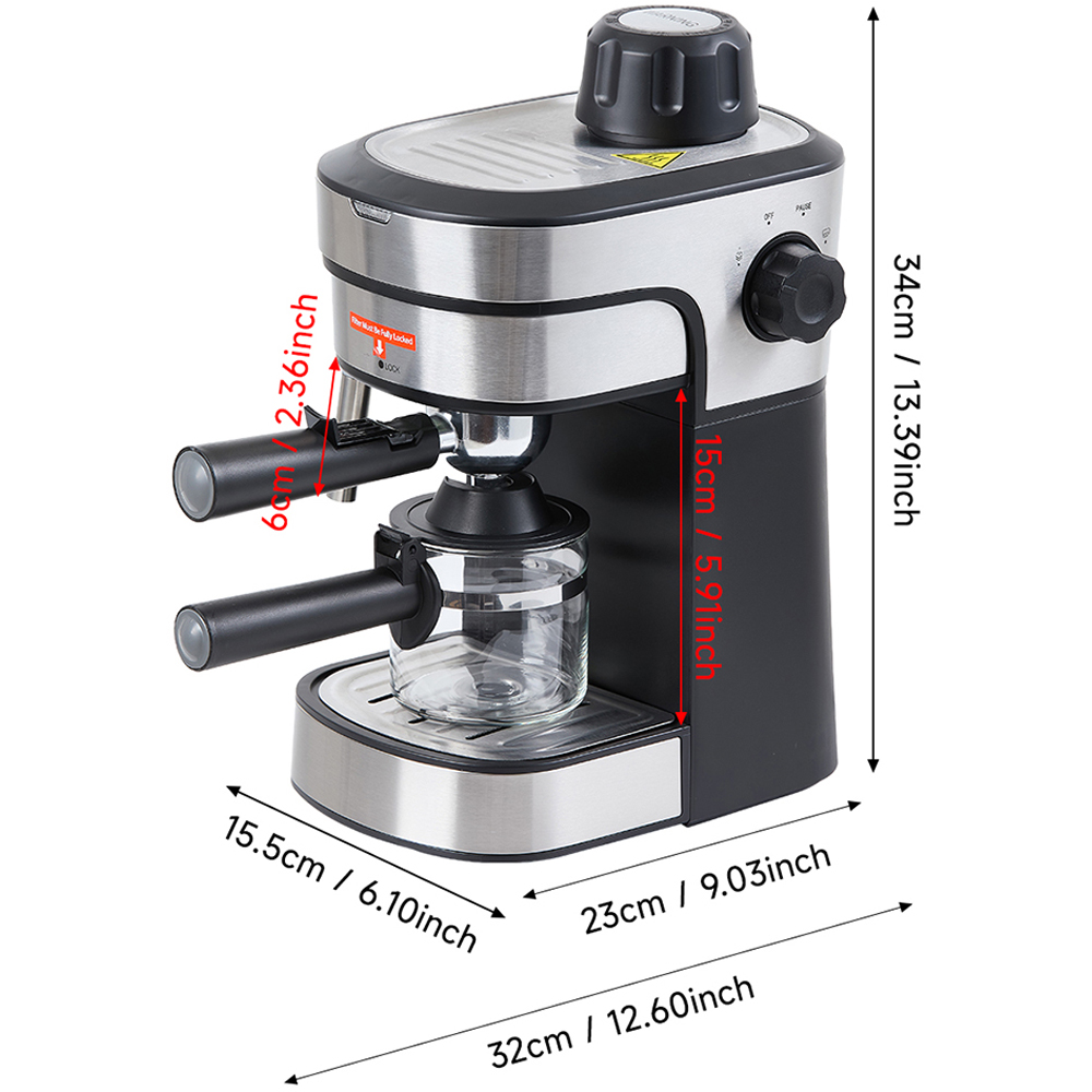 Living and Home EK020005 Silver 1.5L Espresso Machine with Steam Milk Frother 800W Image 8