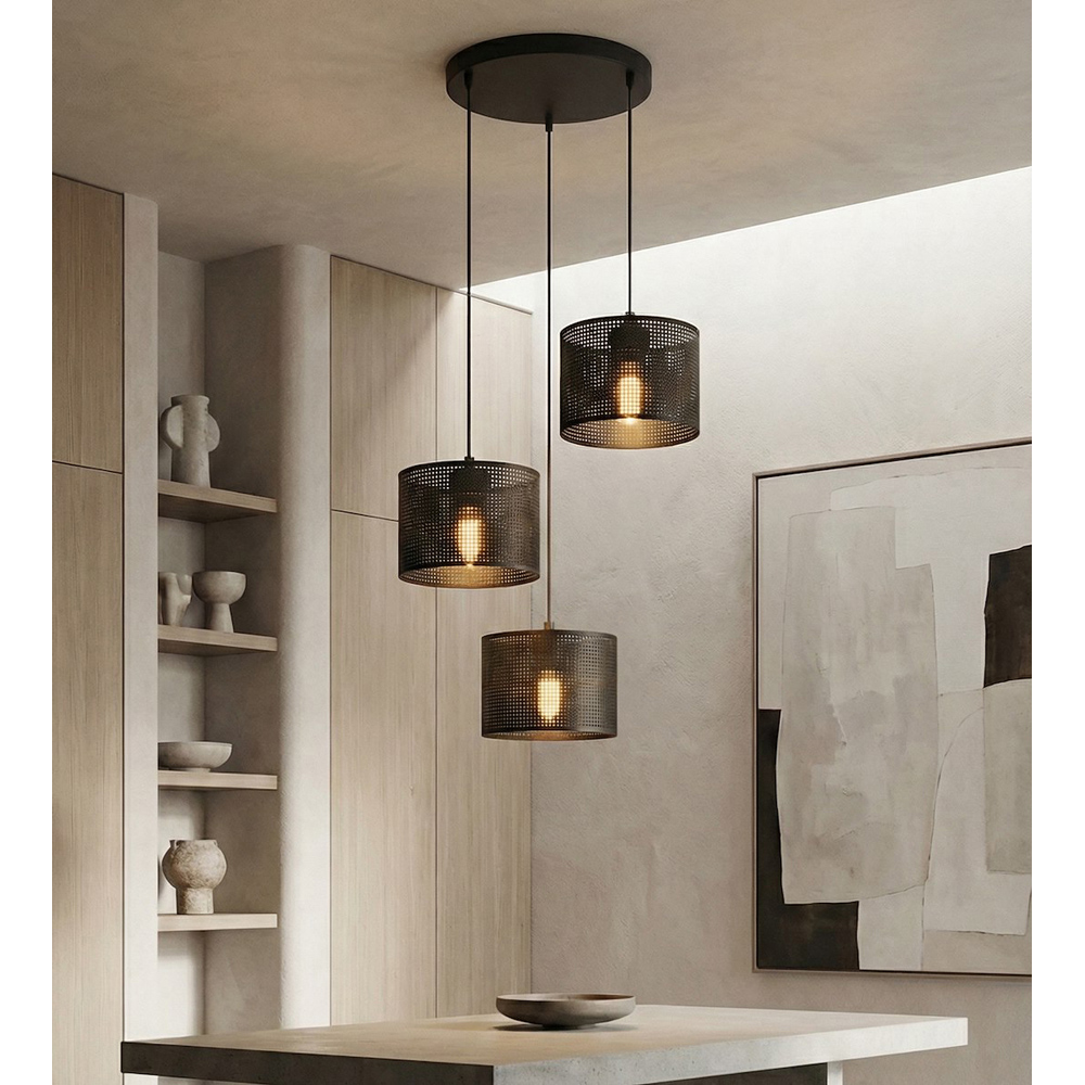 Emibig Lux Prem 3 Light Cylindrical Shade Black E27 Ceiling Pendant Light Image 4