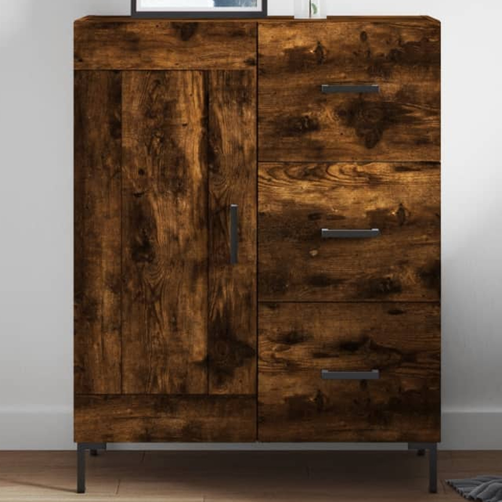 vidaXL Single Door 3 Drawer Smoked Oak Sideboard Image 1