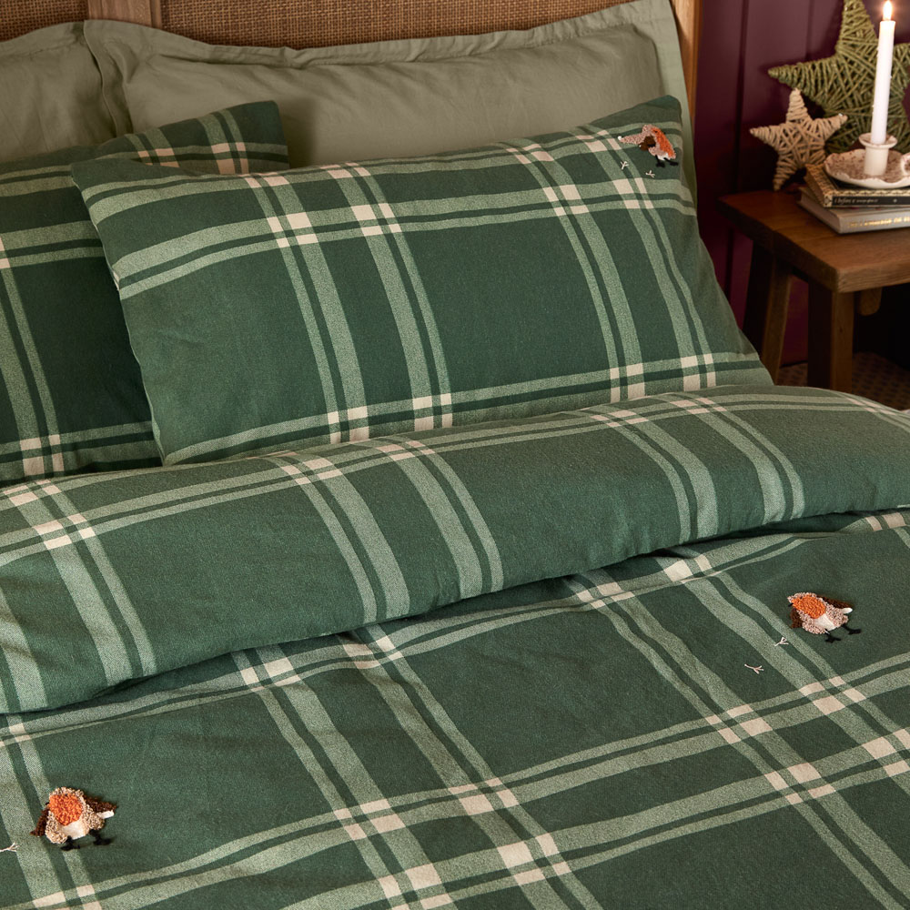 Wylder King Size Green Ramble Robin Tufted Cotton Duvet Cover Set Image 2
