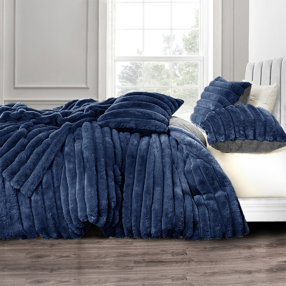 Velosso Super King Size Navy Jumbo Cord Duvet Set Image 1
