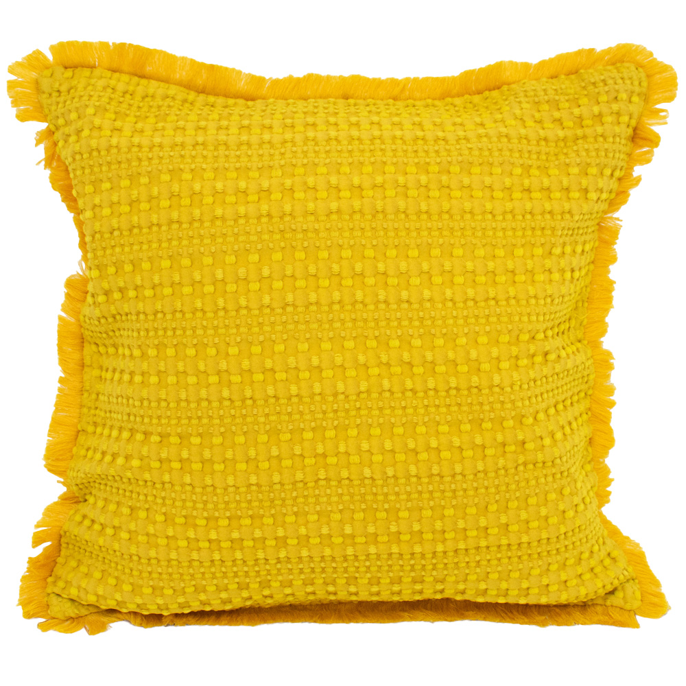 Velosso Waffle Fringed Ochre Filled Cushion 43 x 43cm 2 Pack Image 1