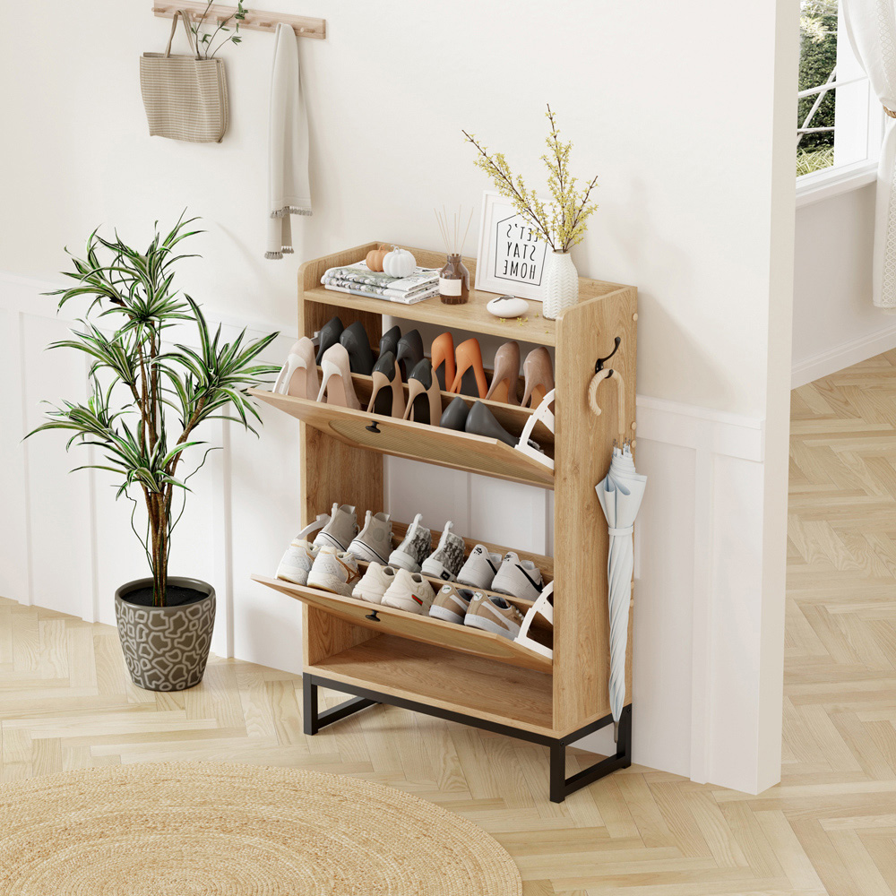 FurnitureHMD 2 Door Natural Woven Rattan Shoe Cabinet with Hooks Image 7