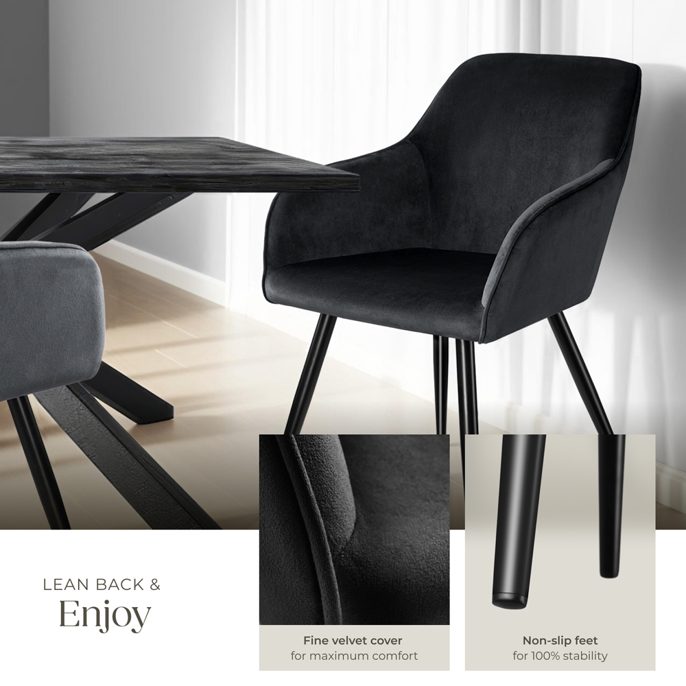 tectake Marilyn Set of 6 Black Velvet Look Padded Dining Chairs Image 4