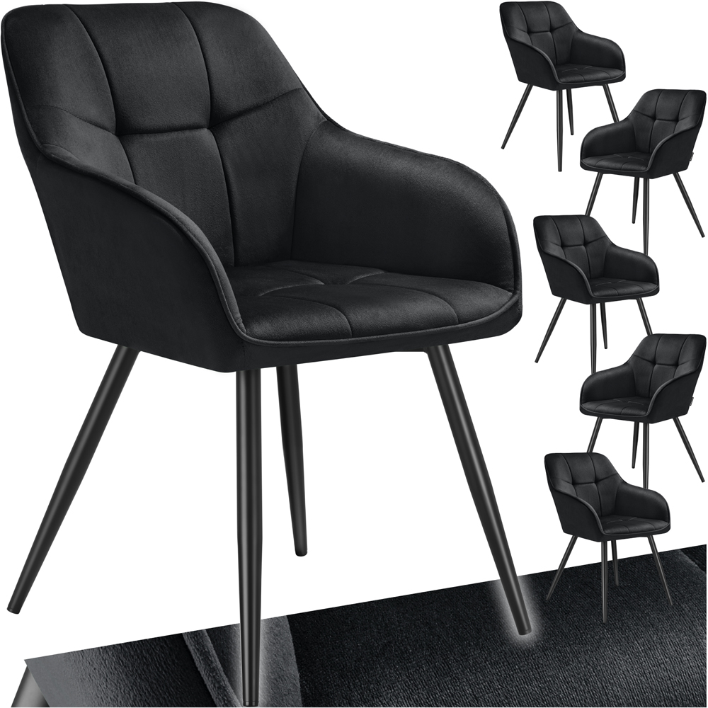 tectake Marilyn Set of 6 Black Quilted Velvet Dining Chair Image 2