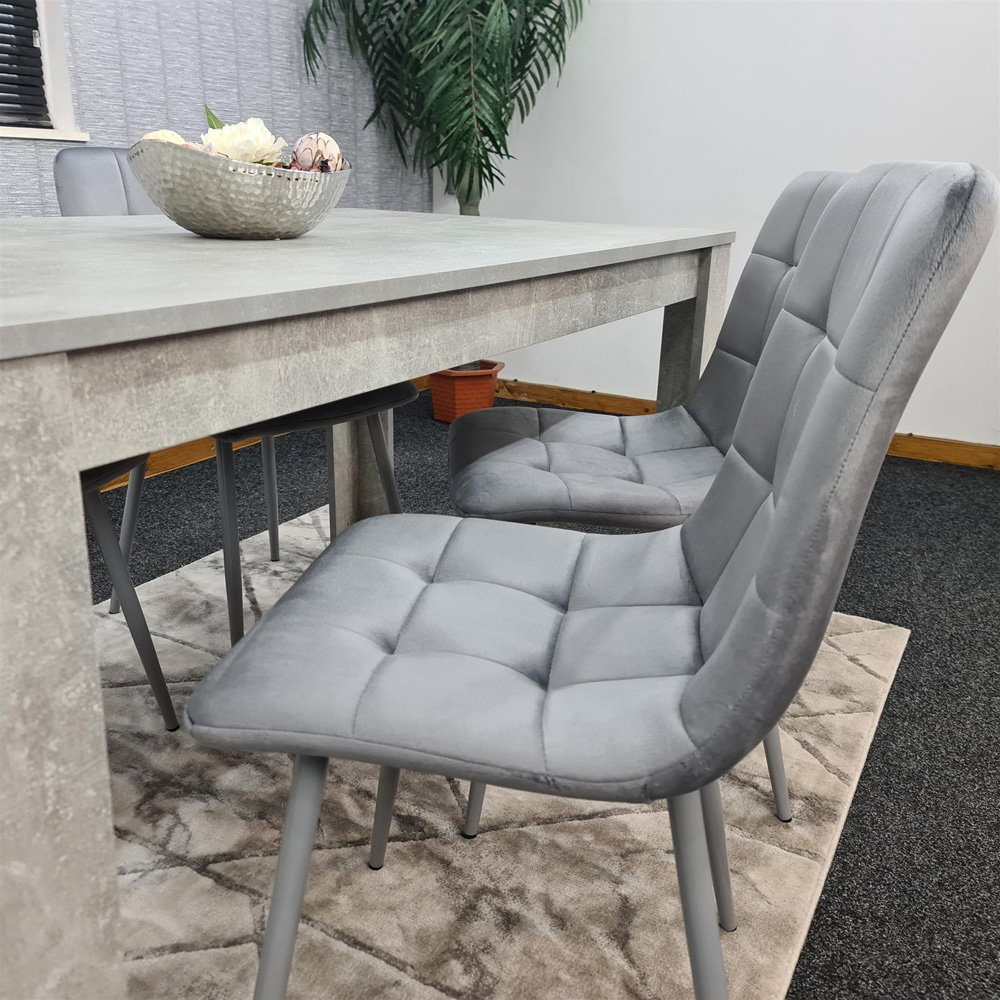 Kosy Koala 4 Seater Grey Stone Effect Velvet Dining Set Image 4