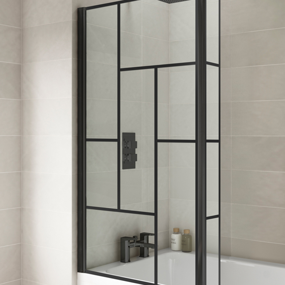 nuie Matt Black Abstract Bath Screen 795mm Image 3