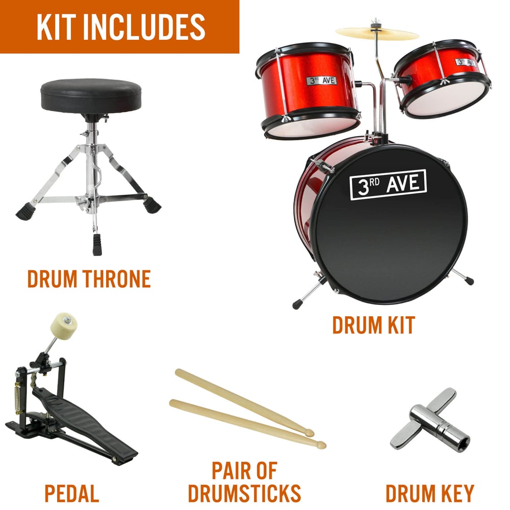 3RD AVENUE 3 Piece Red Beginner Drum Kit Image 2