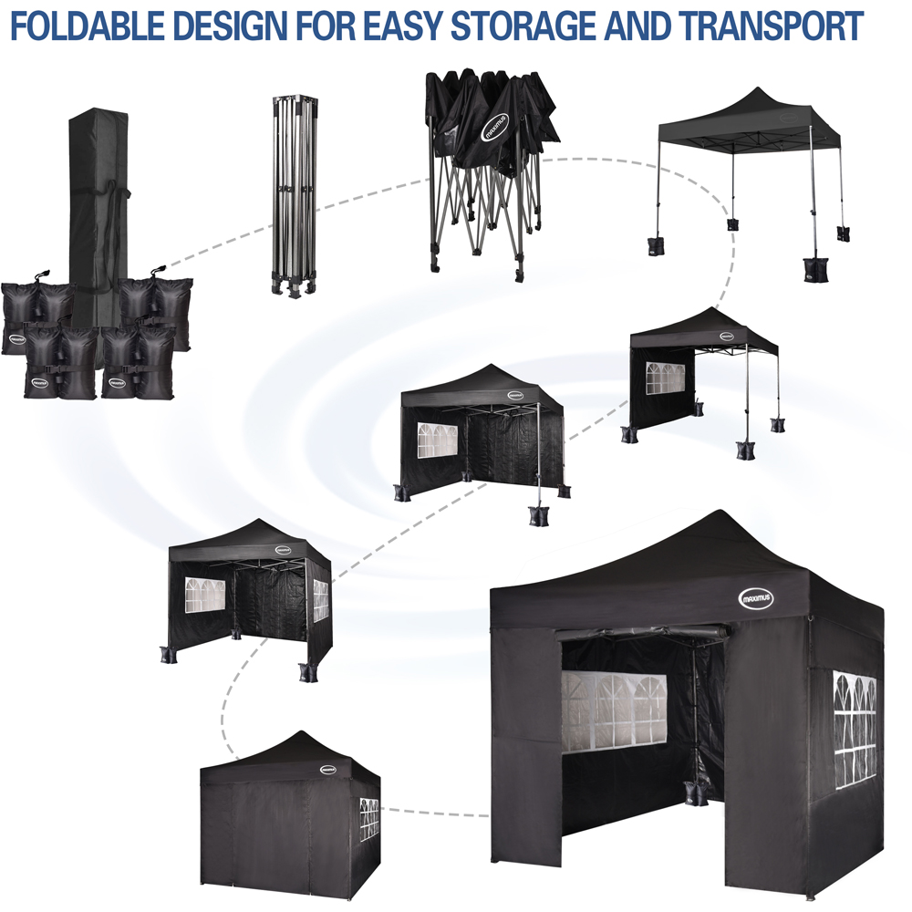 Maximus Black Pop Up Outdoor Gazebo with Removable Sides 3 x 3m Image 6