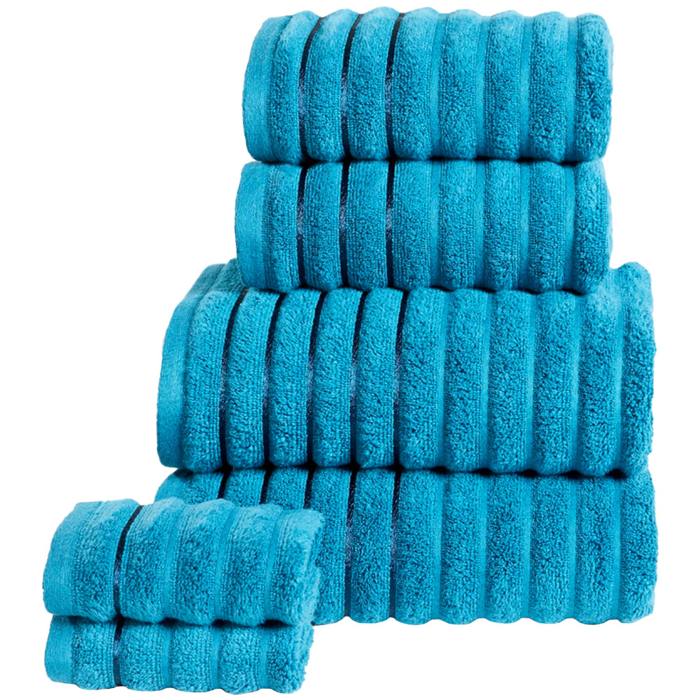Rapport Home Teal Ribbed Cotton Towel Bundle Set of 6 Image 1