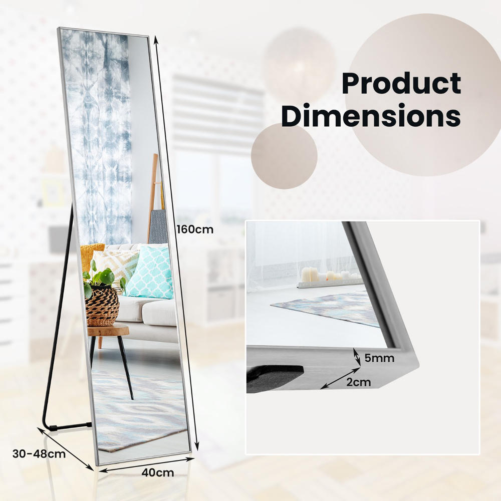 Costway Silver Shatter Proof Full Length Mirror Image 9