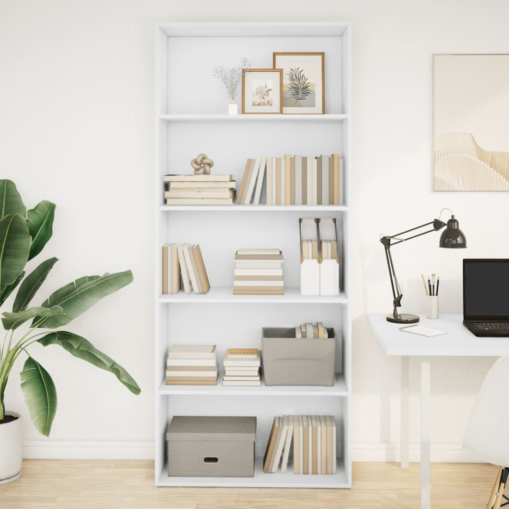 vidaXL 5 Shelf White Tall Bookcase Image 1