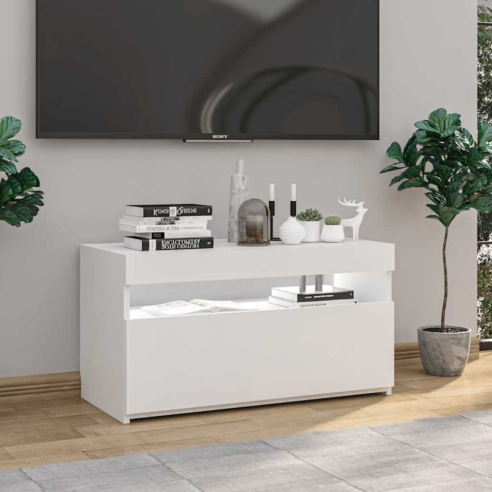 vidaXL Single Door Single Shelf White TV Cabinet with LED Lights Image 4