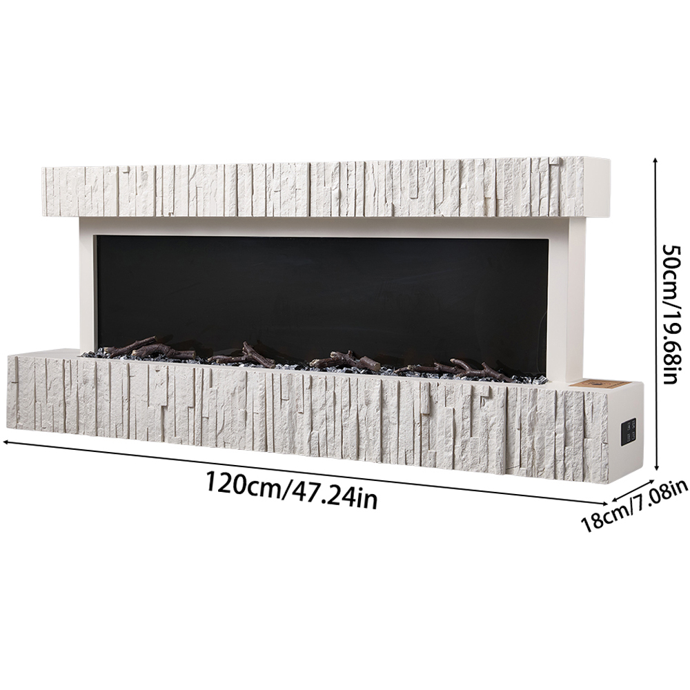 Living and Home White Wall Mounted Electric Fireplace with Resin Fake Firewood Image 8
