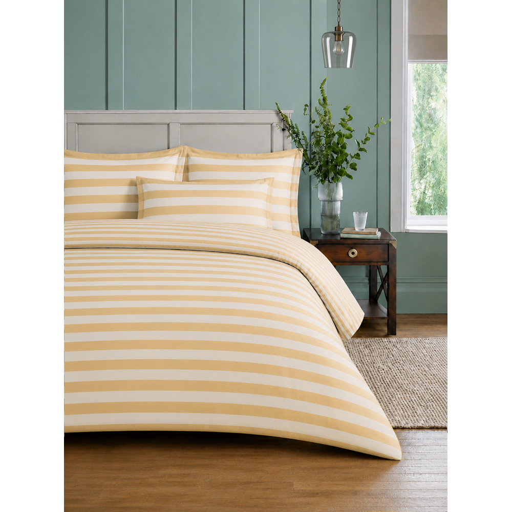 Sweet Dreams Super King Size Lyndon Stripe Desert Sand Duvet Cover Set Image 3