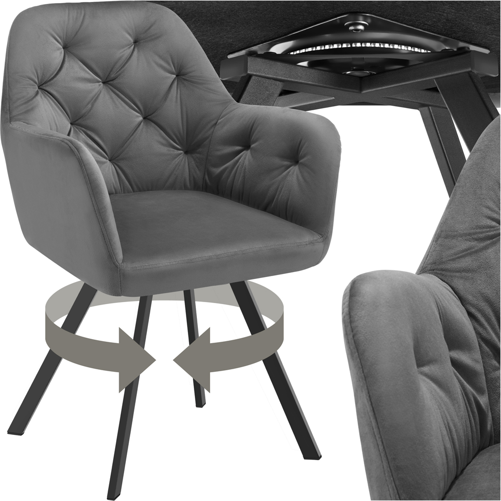 tectake Lucia Anthracite Quilted Swivel Armchair Image 2