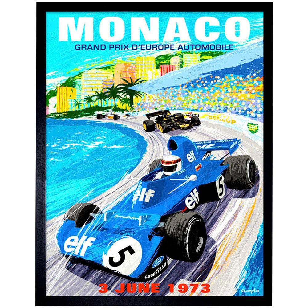 Wee Blue Coo Vintage Monaco Grand Prix 1973 Motor Sport Advert Framed Wall Art Print 30 x 41cm Image 1