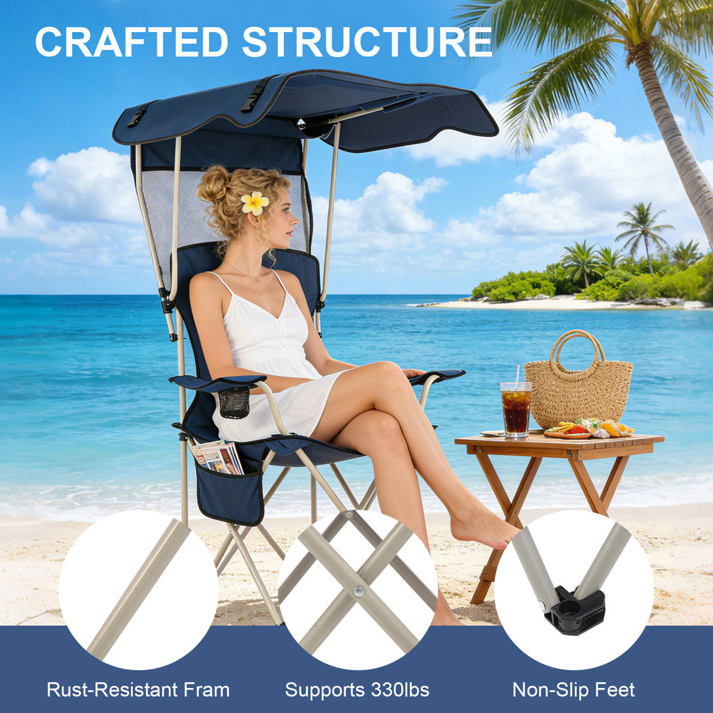 Willowmare Blue Portable Folding Camping Chair with Canopy Image 7