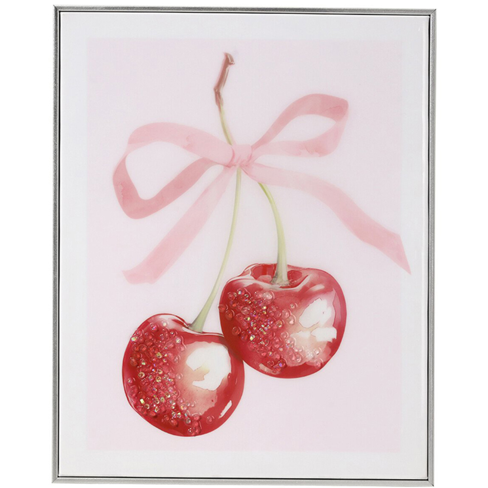 Jewelled Bow Cherries Framed Print - Pink and Red Image 1