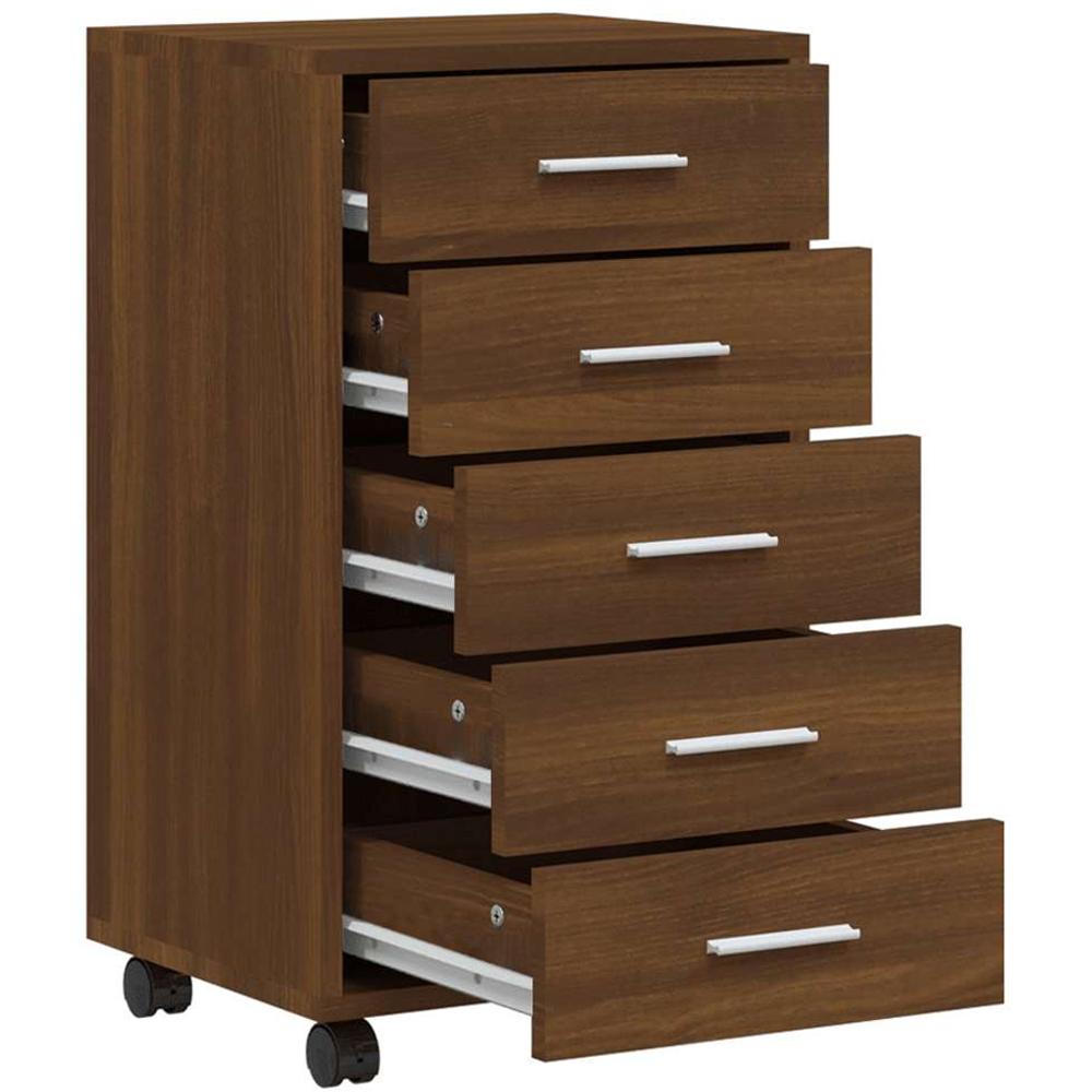 vidaXL 5 Drawer Brown Oak Storage Cabinet with Castors Image 5