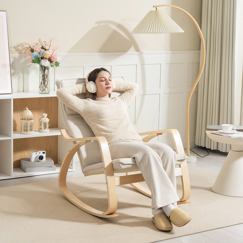 Portland Cream and White Rocking Chair with High Back Image 3