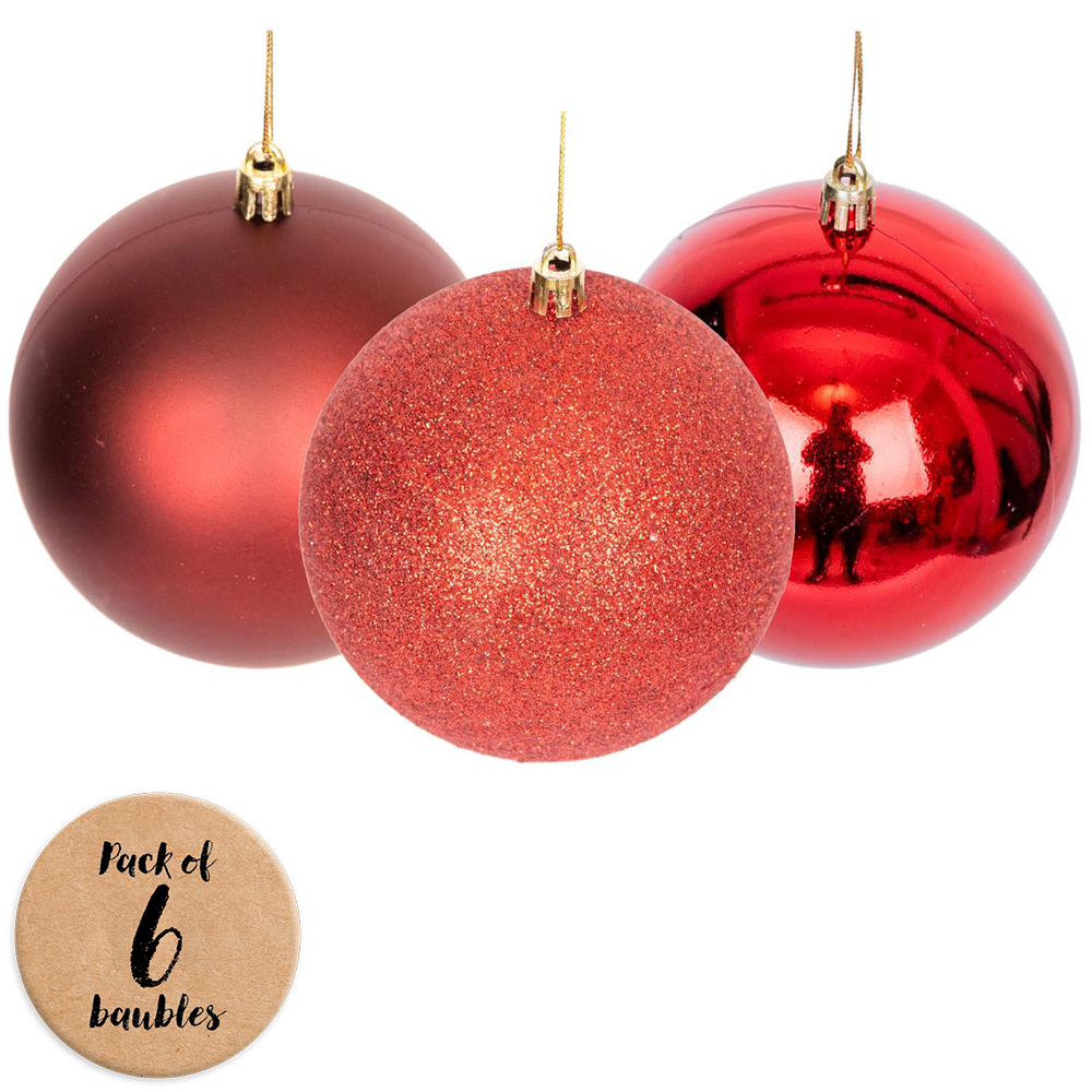 Shatchi 6cm Dark Red Luxury Bauble 6 Pack Image 1