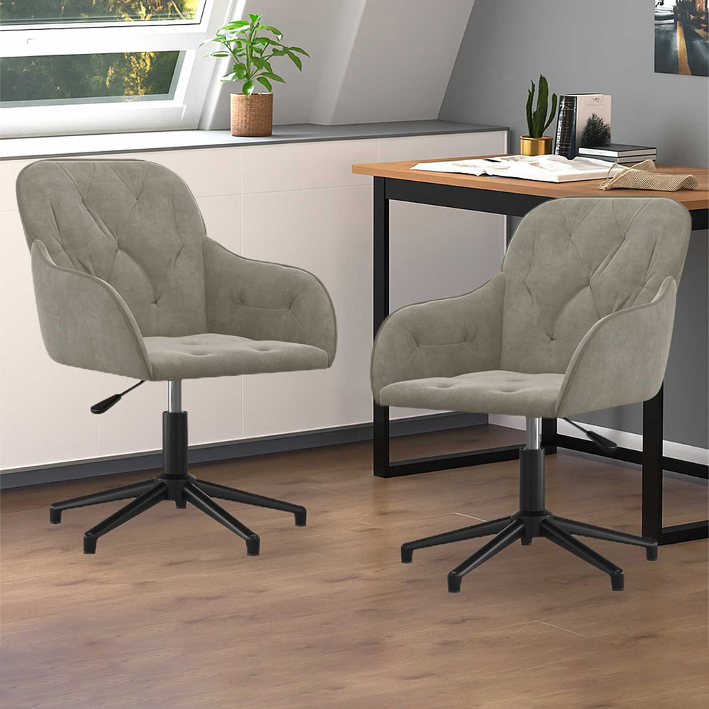 vidaXL Set of 2 Light Grey Velvet Height-Adjustable Swivel Dining Chair Image 1