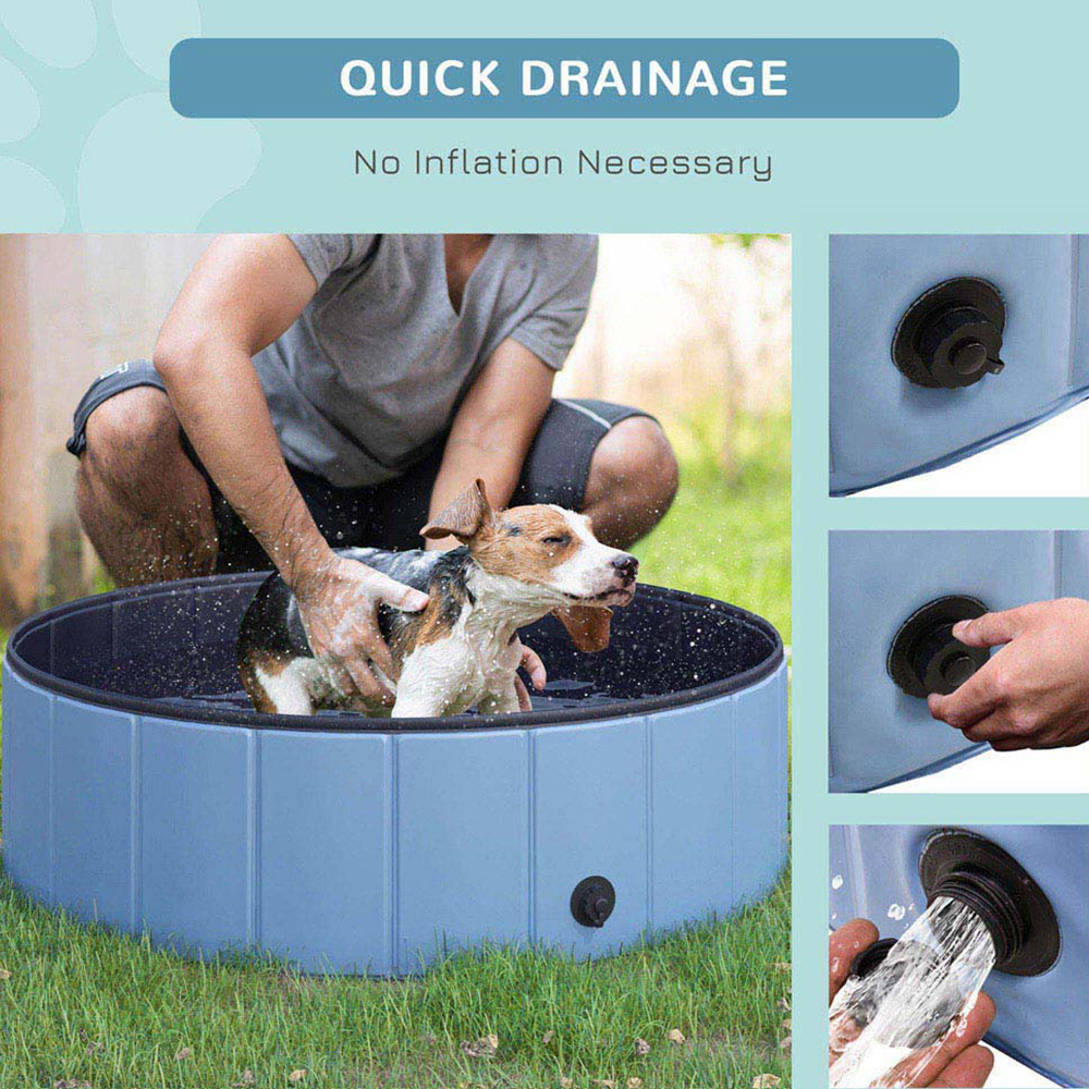 PawHut 100cm Foldable Paddling Pool Blue Image 5