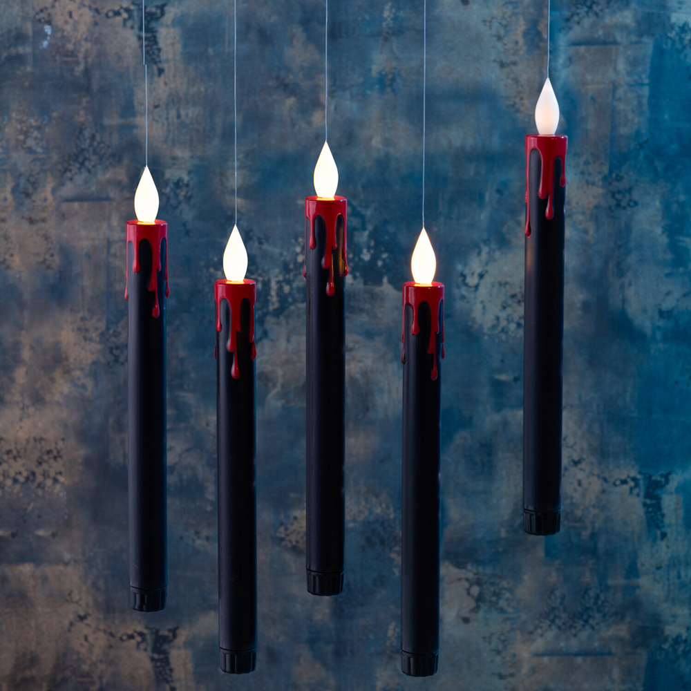 Pack of 5 Floating Hallowen LED Candles Black Image 2