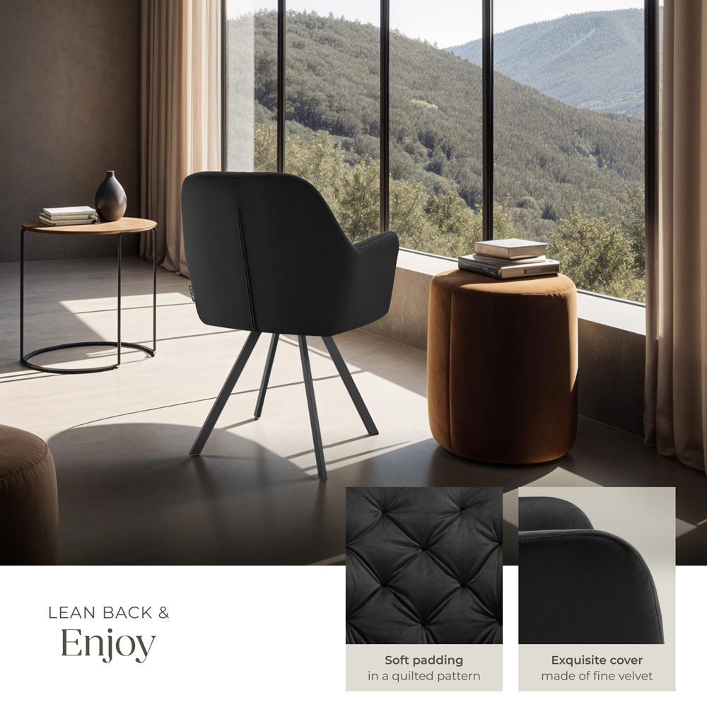 tectake Lucia Black Padded and Quilted Swivel Armchair Set of 2 Image 5
