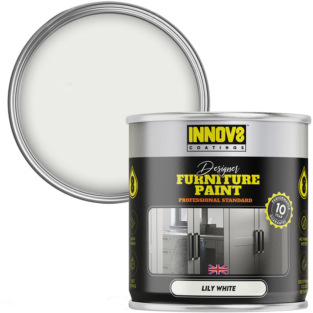 Innov8 Coatings Designer Lily White Satin Finish Furniture Paint 750ml Image 1