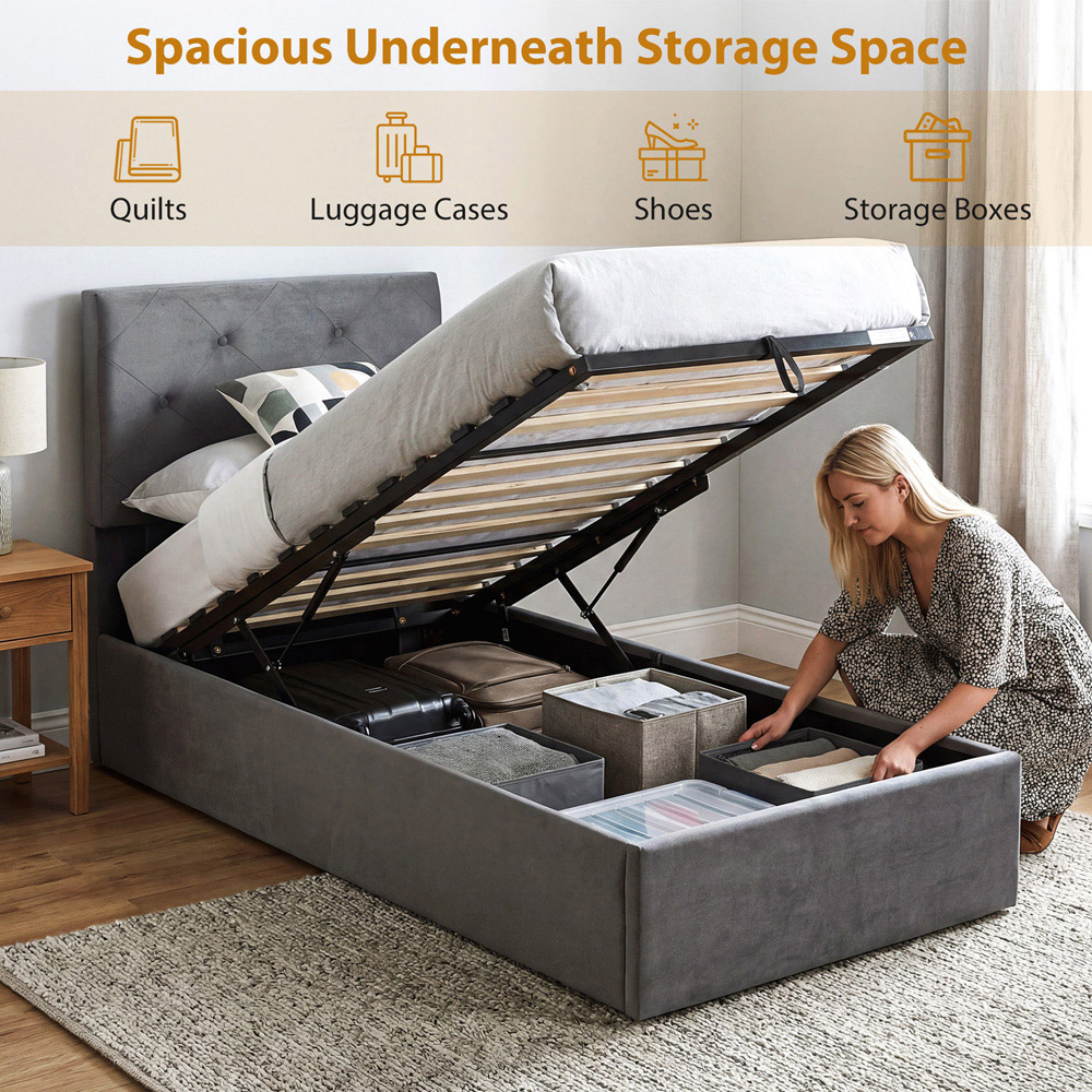 Portland Single Dark Grey Gas Lift Up Bed Frame Image 3