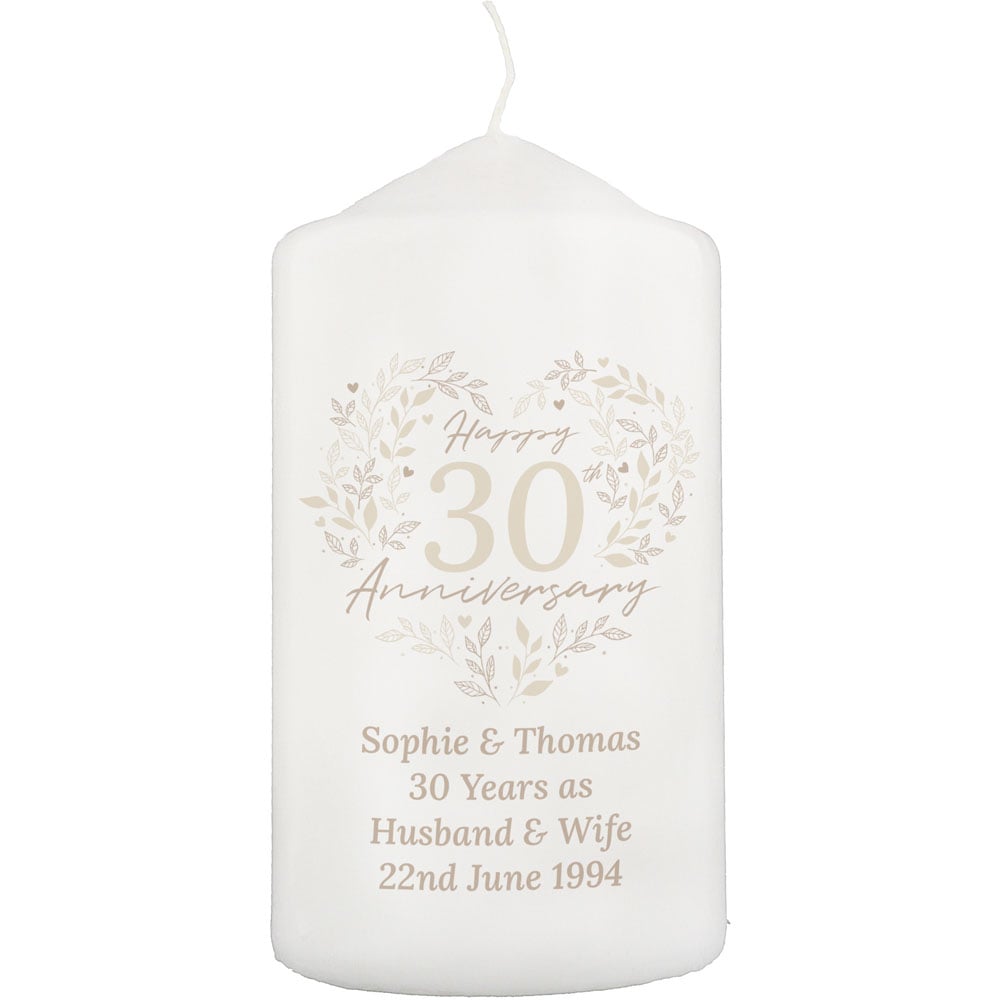 Personalised Memento Personalised 30th Pearl Wedding Anniversary Pillar Candle Image 1