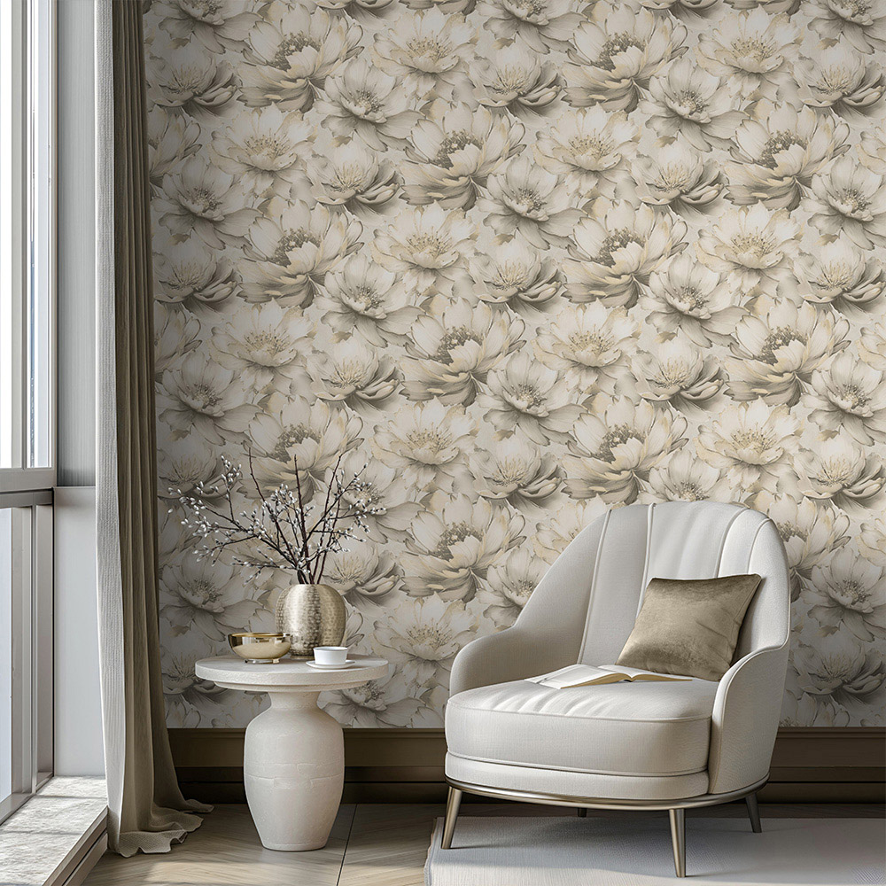 Muriva Aminah Floral Cream Wallpaper Image 4