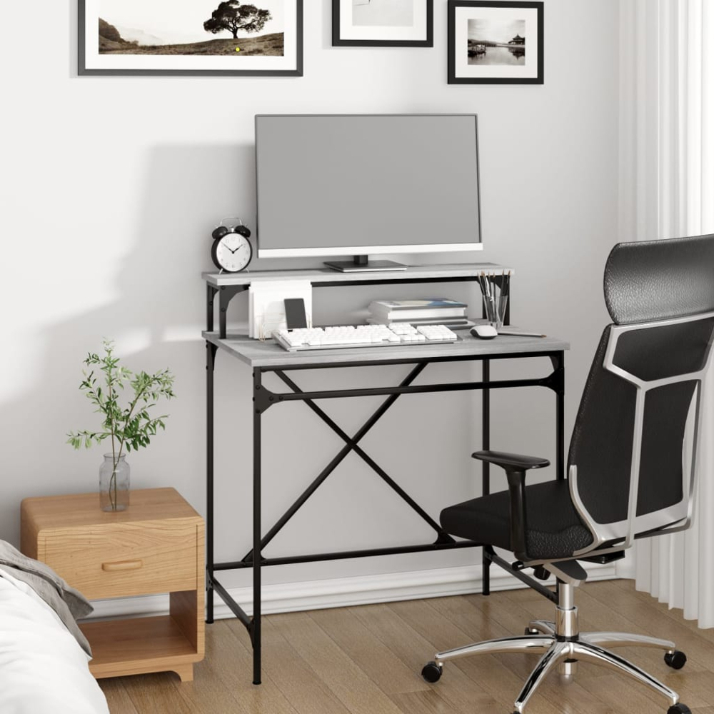 vidaXL Single Shelf Desk Grey Sonoma Image 7