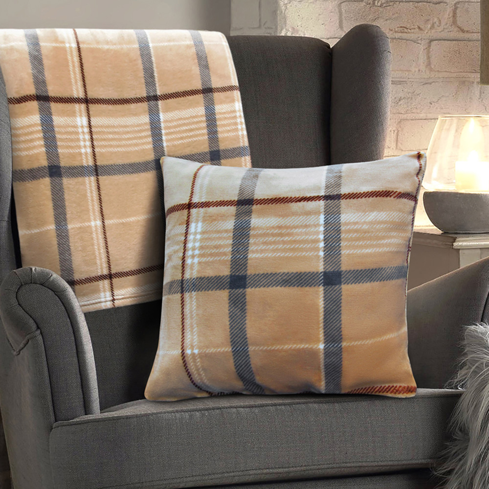 Velosso Luxury Natural Check Filled Cushion 43 x 43cm 2 Pack Image 2